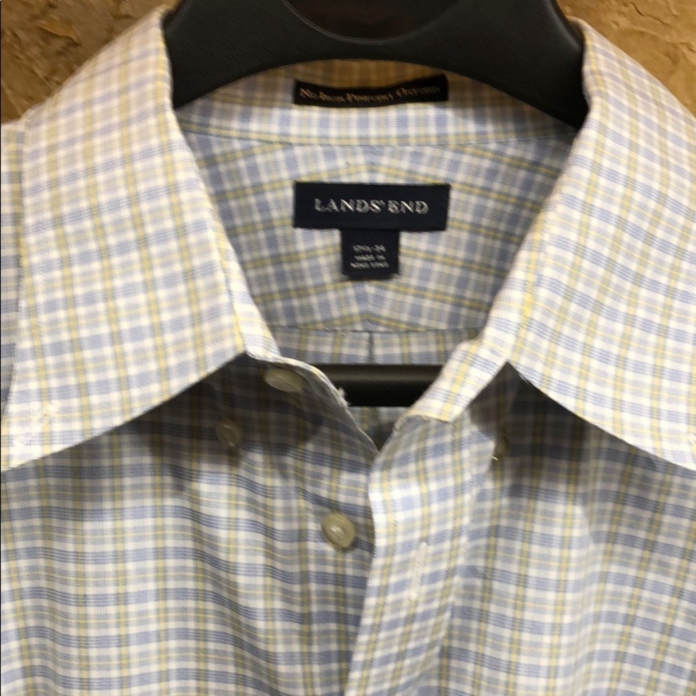 [LANDS END]MENS OXFORD, 17 1/2 - 34 BLUE & YELLOW